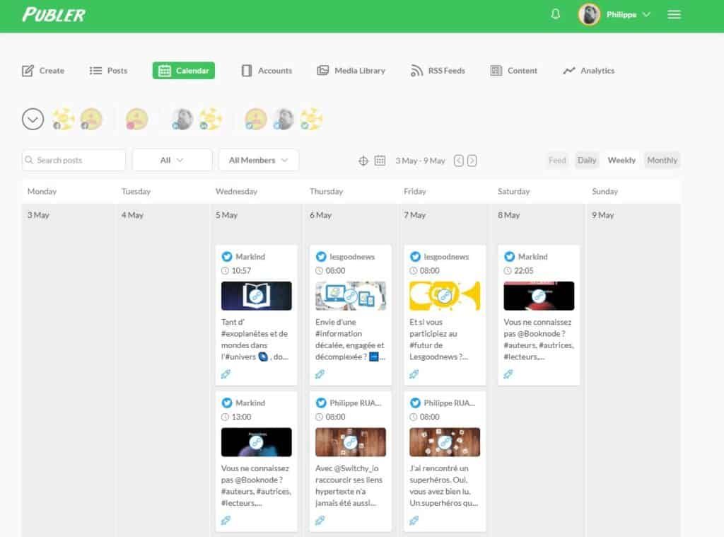 Publer vue calendrier
